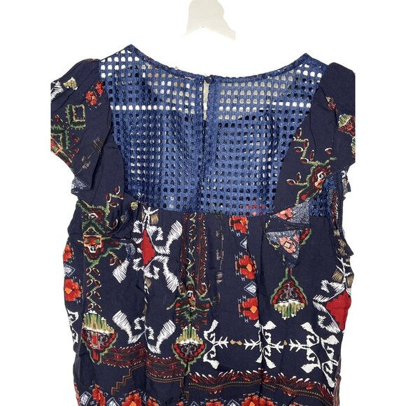 Hayden Top Womens Small Shirt Short Sleeve Blouse Blue Boho Peasant Work Casual - Picture 11 of 12